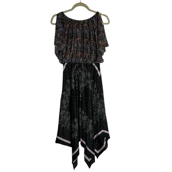 Vintage Floral Print Flowy Asymmetrical Mid Length Dress - Picture 1 of 9
